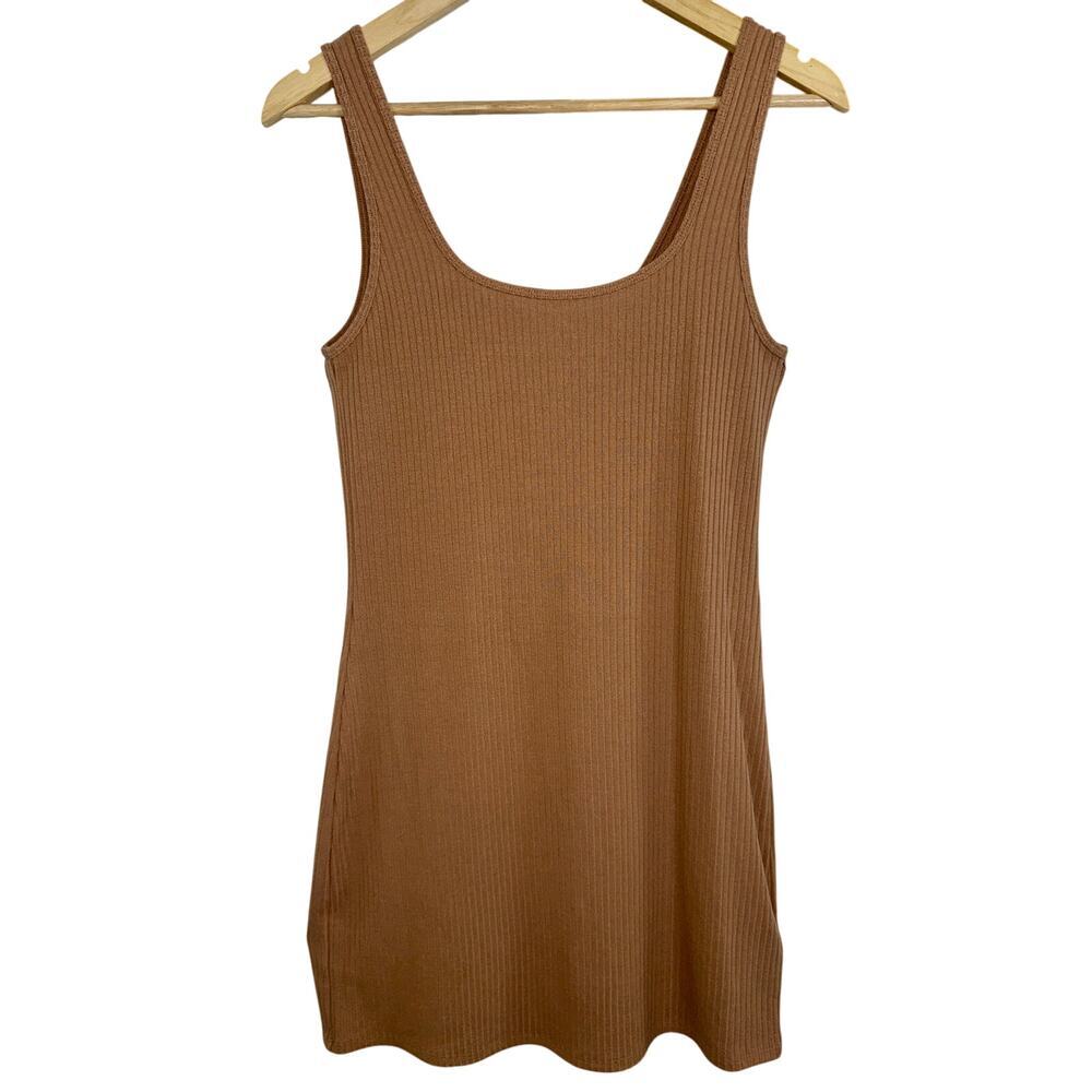 Abercrombie & Fitch Brown Tan Ribbed Knit Sleeveless Tank Mini Dress Womens Sz M